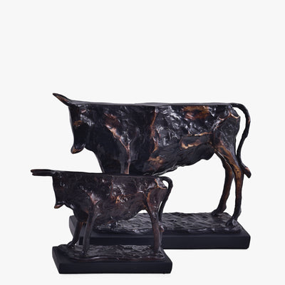 ANTIQUE BRONZE COW DUO SCULPTURE